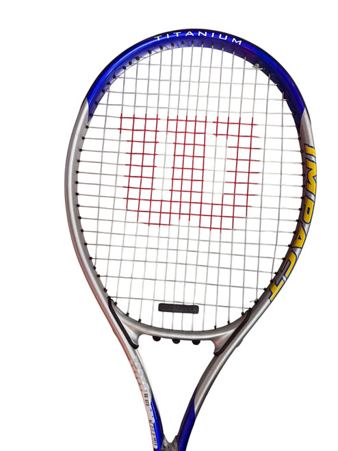 Vist Large View of Product Image Which is Used Wilson IMPACT Adult Tennis Racquet Royal Blue 4 1/2"