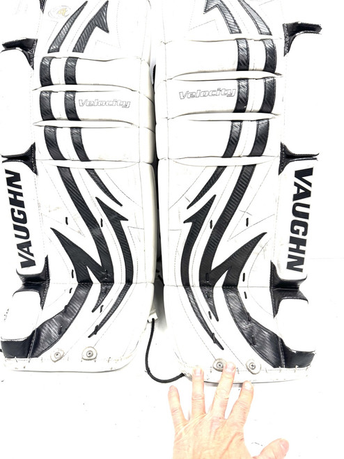 Vist Large View of Product Image Which is Used Vaughn V4 7250 28+1 VELOCITY Goalie Leg Pads Junior White 28"