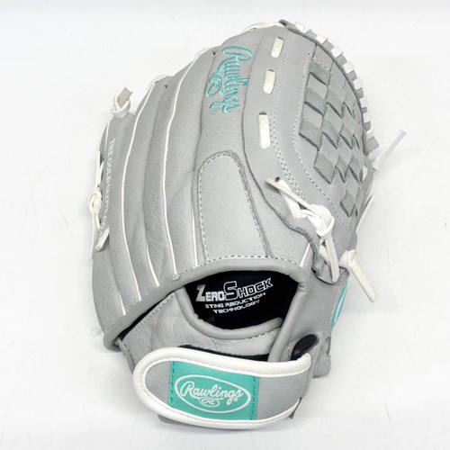 Vist Large View of Product Image Which is Used Rawlings SURE CATCH RH Throw Fastpitch Gloves Grey 11 1/2"