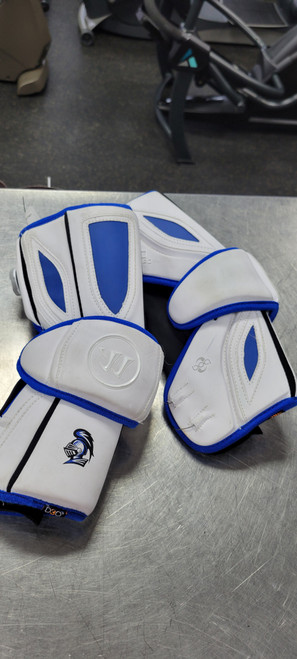 Vist Large View of Product Image Which is Used Warrior EVO PRO LG Lacrosse Arm Pads/Guards White LG