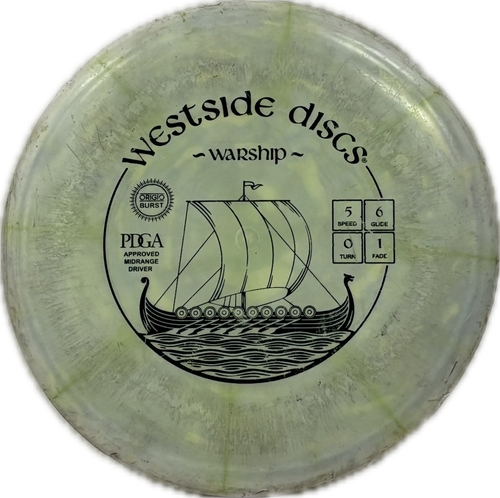 Vist Large View of Product Image Which is Used Westside WARSHIP Disc Golf Mid Range Kelly green