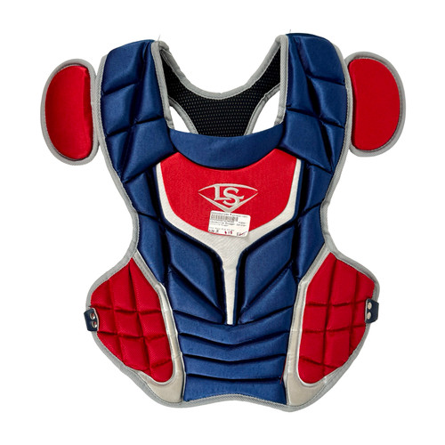 Vist Large View of Product Image Which is Used Louisville Slugger Catchers Chest Protector Royal Blue/ Red Youth