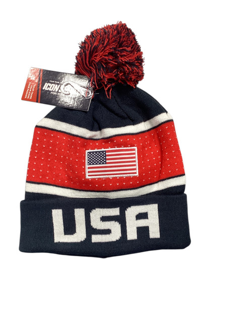 Vist Large View of Product Image Which is Used USA SOCCER BEANIE Soccer Top Adt White/Royal/Red Senior