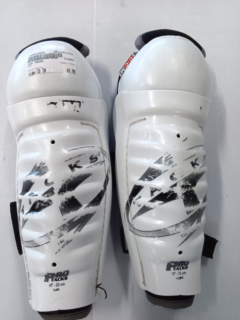 Vist Large View of Product Image Which is Used CCM TACKS Youth Shin Guards White 10"