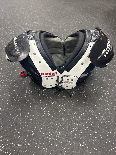 Vist Large View of Product Image Which is Used Riddell WARRIOR II YTH FB Shoulder Pads White LG