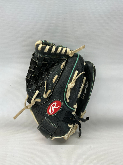 Vist Large View of Product Image Which is Used Rawlings WFP115MT RH Throw Fastpitch Gloves Black 11 1/2"