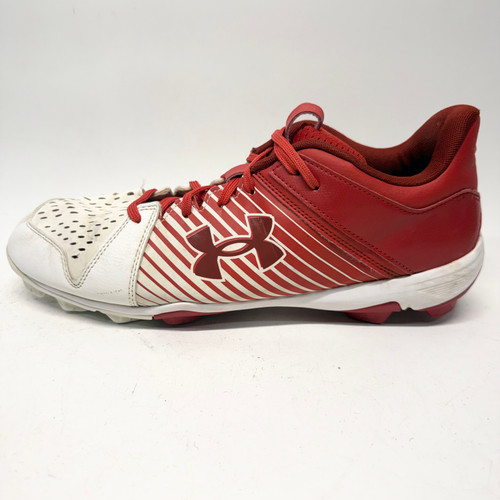Vist Large View of Product Image Which is Used Under Armour LEADOFF BB/SB Cleats White And Red Senior 12
