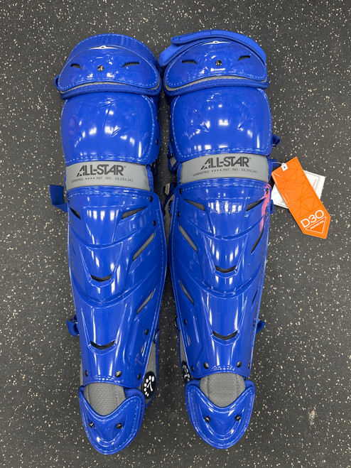 Vist Large View of Product Image Which is BRAND NEW All-Star LG40WPRO Catchers Leg Guards Royal Blue Adult