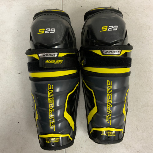 Vist Large View of Product Image Which is Used Bauer S29 Junior Shin Guards Black 11"