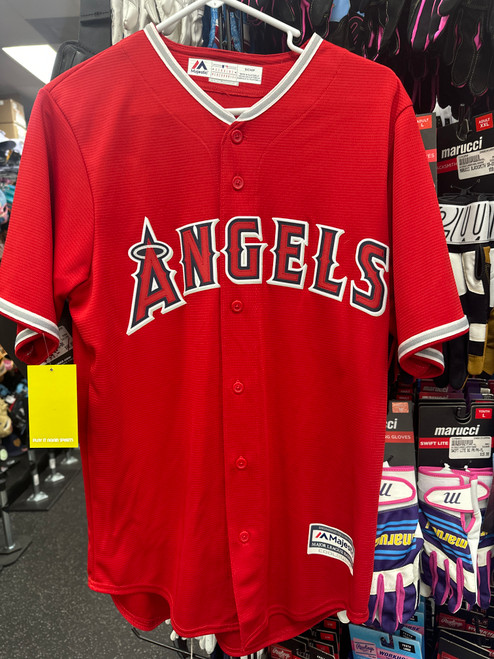 Vist Large View of Product Image Which is Used Majestic ANGELS TROUT BB/SB Jersey Red SM