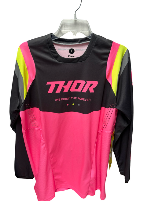 Vist Large View of Product Image Which is New Thor PULSE Womens Motocross Jersey Pink LG