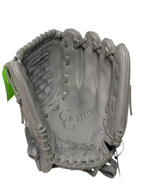 Vist Large View of Product Image Which is New Rawlings GOLD GLOVE ELITE GGEFP115BGPT RH Throw Fastpitch Softball Glove Grey 11 1/2"