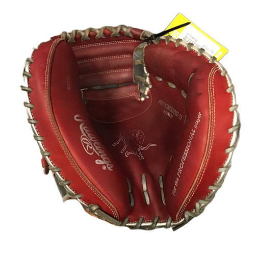Vist Large View of Product Image Which is Used Rawlings Heart of Hide Baseball Catchers Mitt RH Throw Red 33"