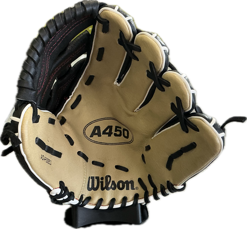 Vist Large View of Product Image Which is Used Wilson A04RB2211 BB/SB Glove RH Throw Black And Tan 11"