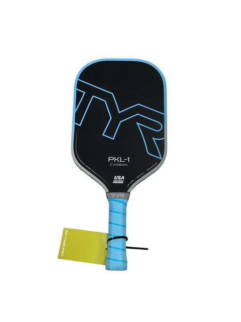 Vist Large View of Product Image Which is Used TYR PKL-1 CARBON Pickleball Racquet Black And Carolina Blue