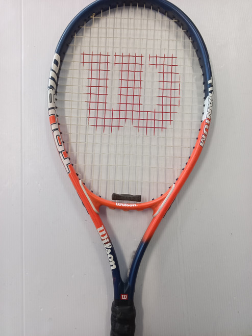 Vist Large View of Product Image Which is Used Wilson TOUR 110 TITANIUM Adult Tennis Racquet Navy Blue 4 3/8"
