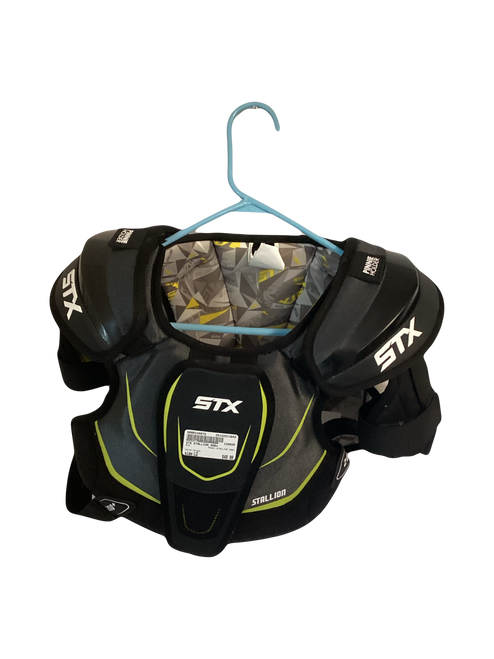 Vist Large View of Product Image Which is Used STX STALLION 200+ Lacrosse Shoulder Pads Black LG