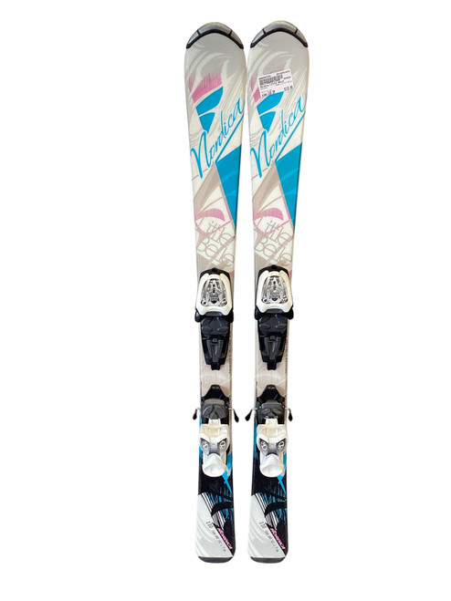 Vist Large View of Product Image Which is Used Nordica LITTLE BELLE Girls DH Ski/Binding Silver 110 cm