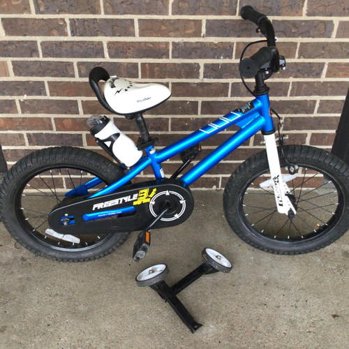 Vist Large View of Product Image Which is Used Royal Baby FREESTYLE 16 IN BOYS TRAINING BIKE Training Wheel Bike Boys Royal Blue 16"
