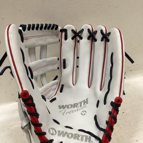Vist Large View of Product Image Which is Used Worth WF140-6WNS RH Throw Fastpitch Gloves White/Red/Navy 14"