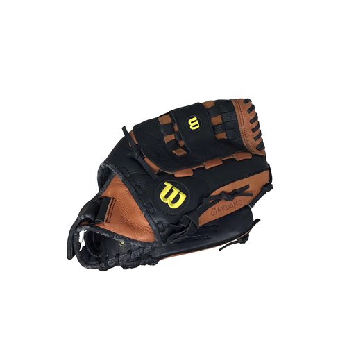 Vist Large View of Product Image Which is Used Wilson A0500TARA13 RH Throw Fastpitch Gloves Brown And Black 13"