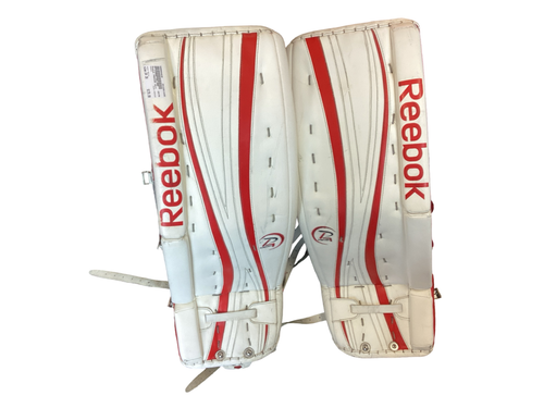 Vist Large View of Product Image Which is Used Reebok PREMIER Goalie Leg Pads Senior White 34"+1