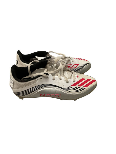 Vist Large View of Product Image Which is Used Adidas MESSI F50 SZ 4.5 Soccer Cleats White And Red Junior 04.5