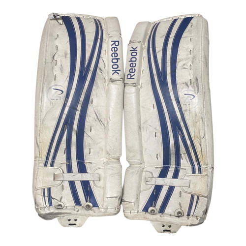 Vist Large View of Product Image Which is Used Reebok 14K Goalie Leg Pads Youth White 26"