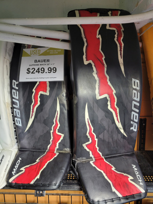 Vist Large View of Product Image Which is Used Bauer SUPREME MACH Goalie Leg Pads Senior Black 35"