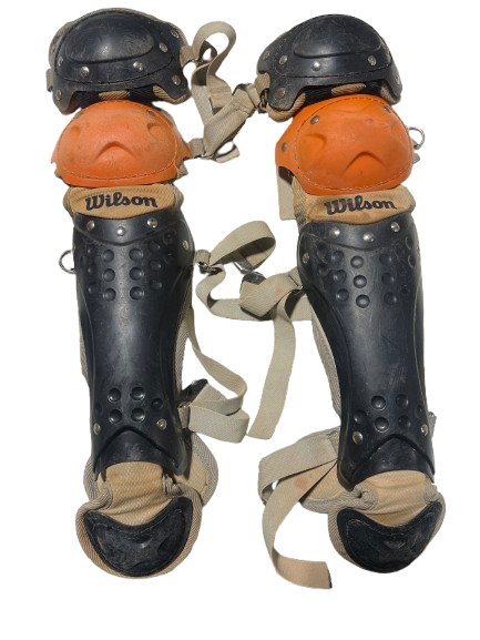 Vist Large View of Product Image Which is Used Wilson WILSON 13 IN YOUTH SHIN GUARDS Catchers Leg Guards Orange Youth