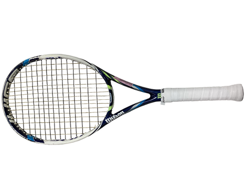 Vist Large View of Product Image Which is Used Wilson JUICE 100S Adult Tennis Racquet Navy Blue 4 1/4"