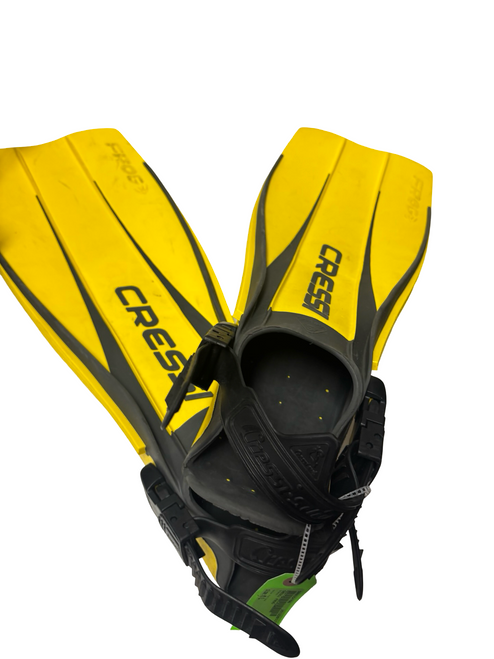 Vist Large View of Product Image Which is Used Cressi Frog Open Heel Scuba Dive Fins Yellow M/L