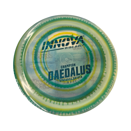 Vist Large View of Product Image Which is Used Innova CHAMP TIE DYE DAEDALUS Disc Golf Driver Clear
