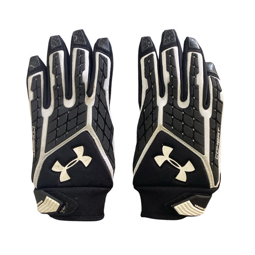 Vist Large View of Product Image Which is Used Under Armour LINEMEN FOOTBALL GLOVES FB Gloves Black And White LG