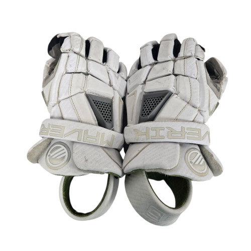 Vist Large View of Product Image Which is Used Maverik M5 Lacrosse Gloves Junior White MD