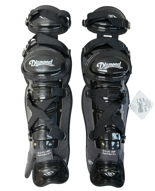Vist Large View of Product Image Which is New Diamond DLG-IX3 UMP 15.5” Umpire Leg Guards - Black