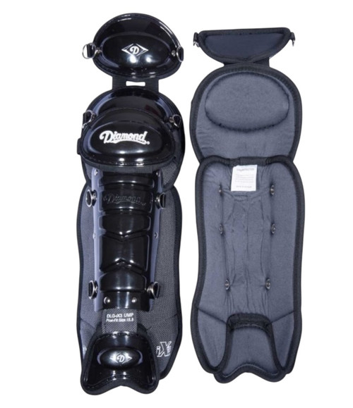 Vist Large View of Product Image Which is New Diamond DLG-IX3 UMP 17” Umpire Leg Guards - Black