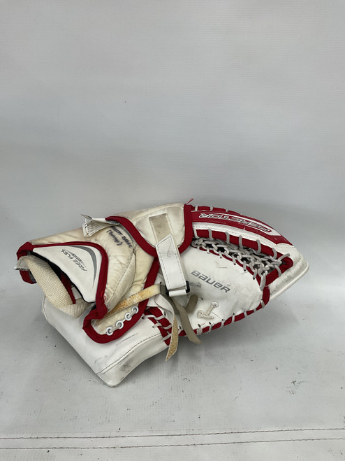 Vist Large View of Product Image Which is Used Bauer REACTOR Junior Goalie Catcher Cardinal And White