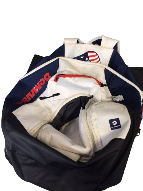Vist Large View of Product Image Which is Used Demarini BATPACK BB/SB Player Backpack White/Red/Navy