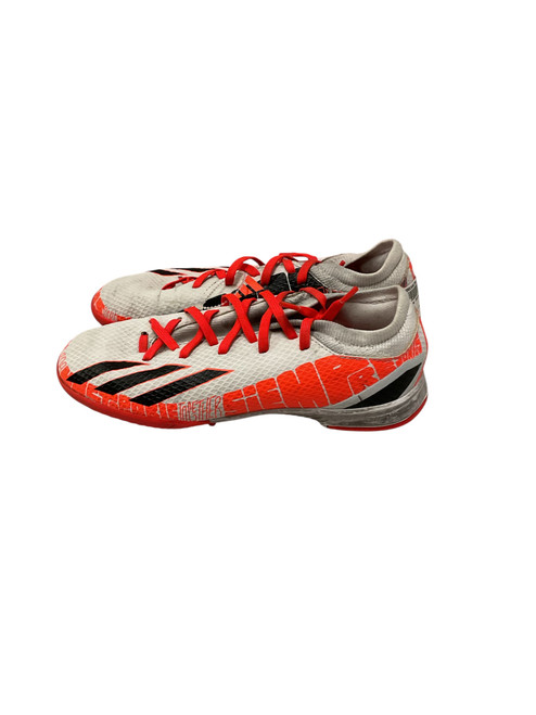 Vist Large View of Product Image Which is Used Adidas Soccer Indoor Shoes Orange And White Junior 05