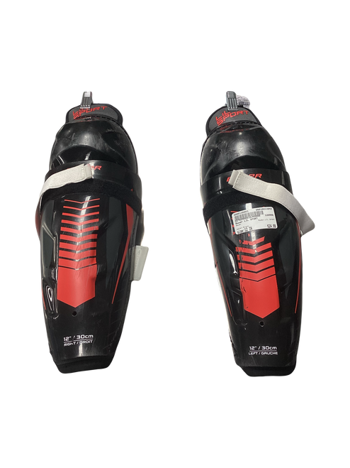 Vist Large View of Product Image Which is Used Bauer LIL SPORT Junior Shin Guards Black 12"