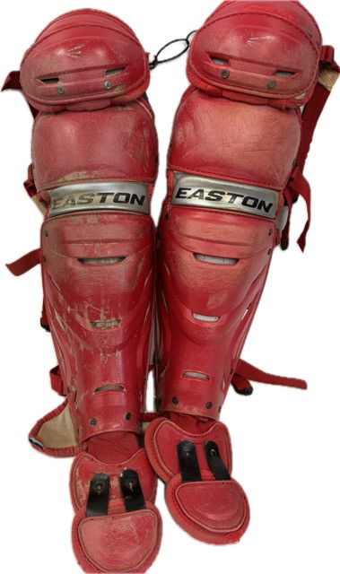 Vist Large View of Product Image Which is Used Easton PRO X Catchers Leg Guards Red Adult