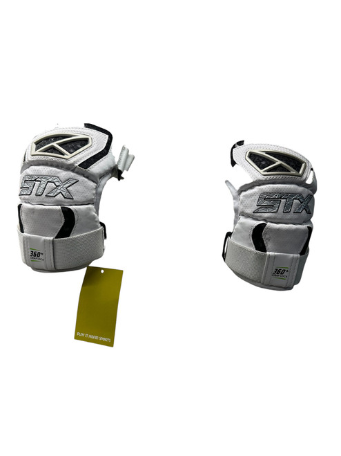 Vist Large View of Product Image Which is Used STX CELL IV Lacrosse Arm Pads/Guards White SM