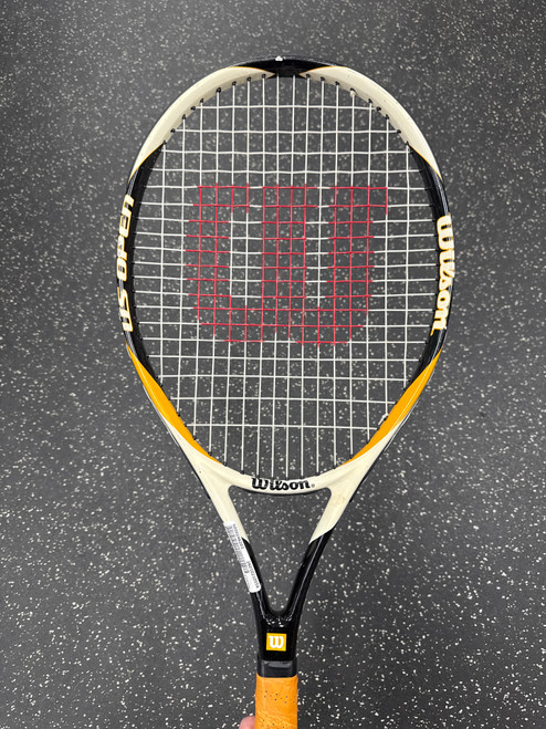 Vist Large View of Product Image Which is Used Wilson US OPEN Adult Tennis Racquet Black 4 1/4"