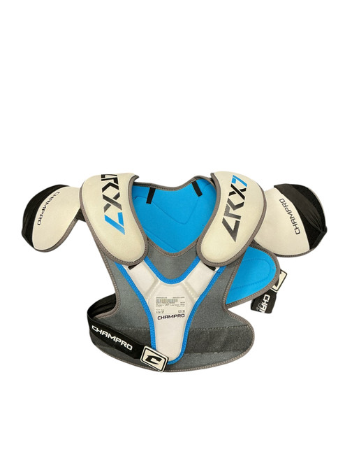 Vist Large View of Product Image Which is Used Champro LRX7 Lacrosse Shoulder Pads Grey SM