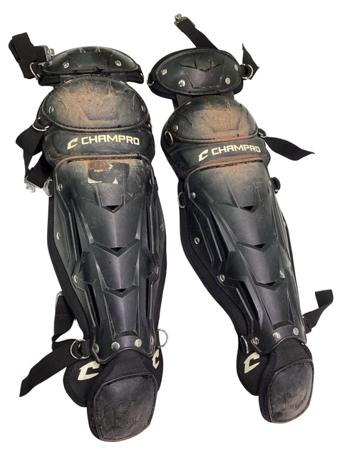 Vist Large View of Product Image Which is Used Champro BLACK SHIN GAURDS Catchers Leg Guards Black Adult