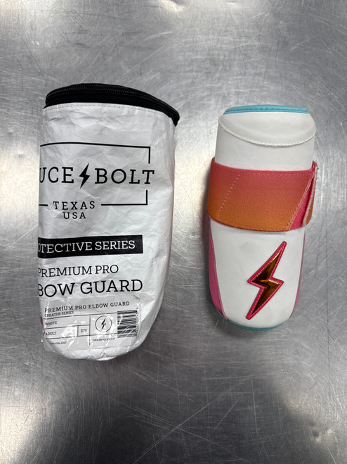 Vist Large View of Product Image Which is Used BRUCE BOLT PREMIUM PRO ELBOW GUARD BB/SB Elbow Protector White