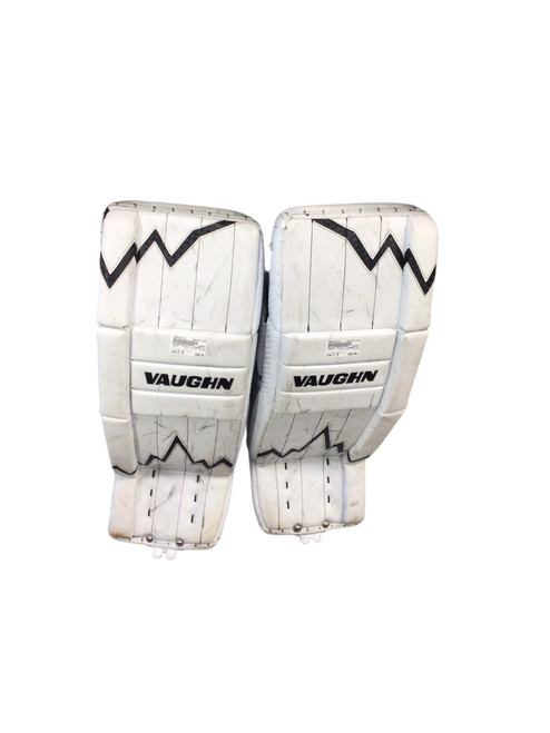 Vist Large View of Product Image Which is Used Vaughn VELOCITY ICEBERG Goalie Leg Pads Inter White And Black 31"