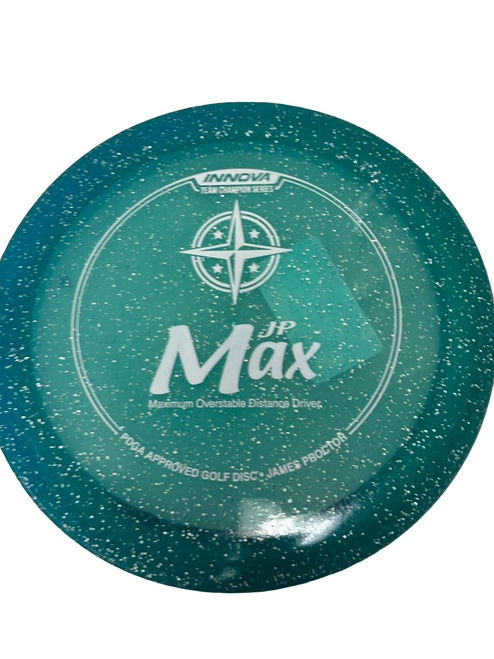 Vist Large View of Product Image Which is Used Innova JP MAX Team Champion Series Metal Flake Disc Golf Driver Carolina Blue 178g