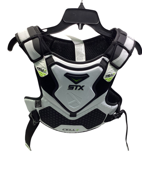Vist Large View of Product Image Which is Used STX CELL IV Lacrosse Shoulder Pads White LG